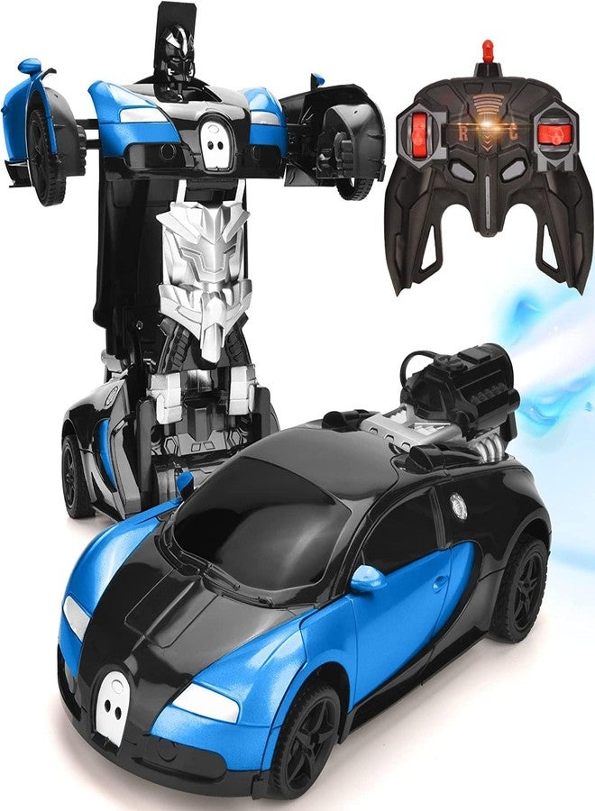 Cable World 3 in 1 RC Car, Robot Car and Smoke Car for Kids, Remote Control Vehicle with One Button Change, 360° Rotating Drifting 1:14 Scale (Blue) - Image 1